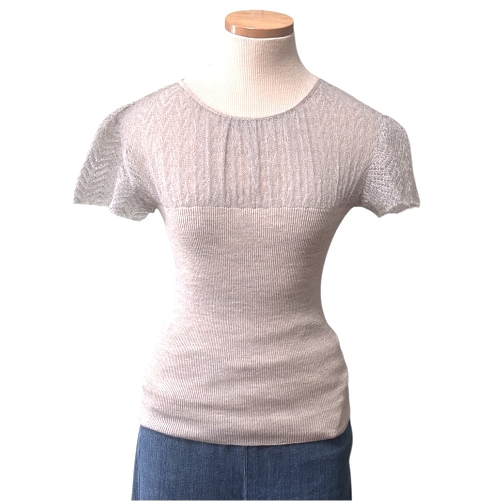 Moschino Cheap and Chic Cream Crochet Fitted Ribbed Cap Sleeve Top, size 4